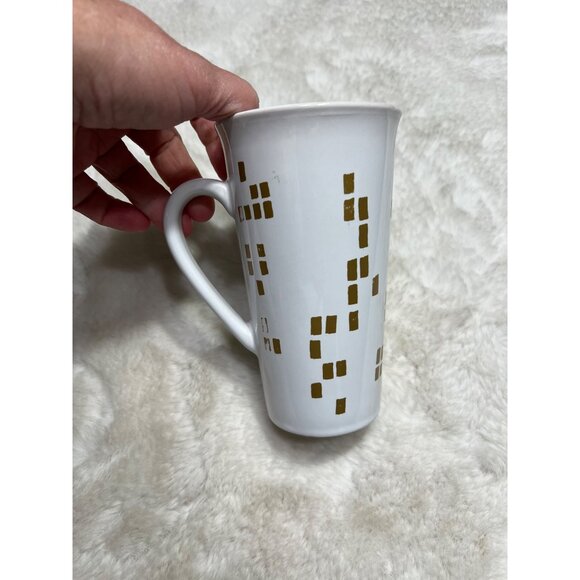 Starbucks Holiday Tree Mug Set Of two 12oz Ceramic Coffee Mugs Gold & Green Desi - Picture 8 of 9